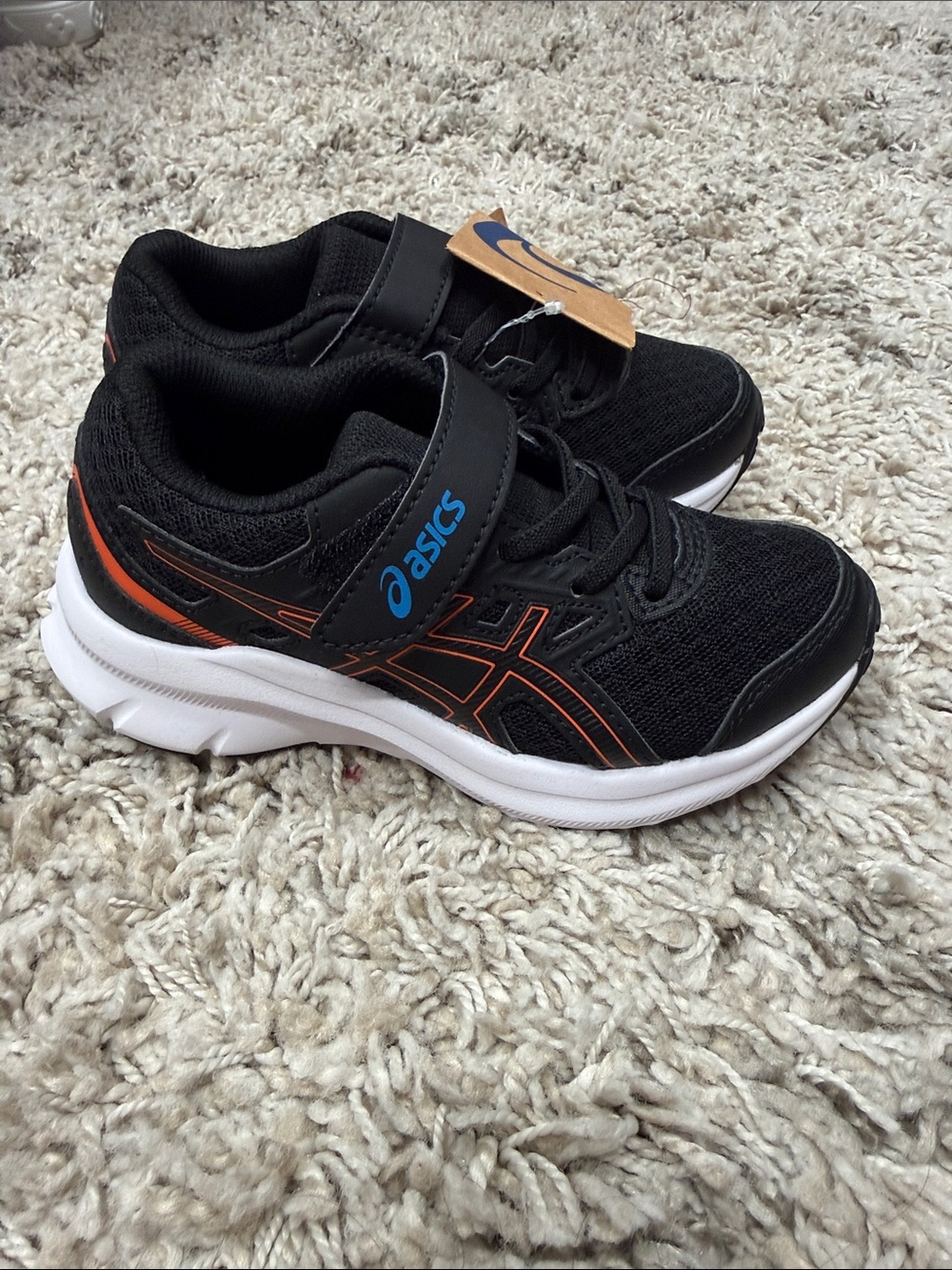 ASICS Kids Black and White Athletic Sneakers with Blue Logo